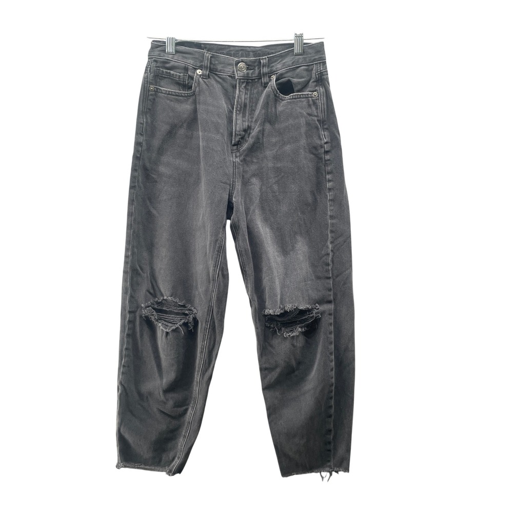 American Eagle Relaxed Mom Jean Womens 0 X-Short Washed Black Distressed‎